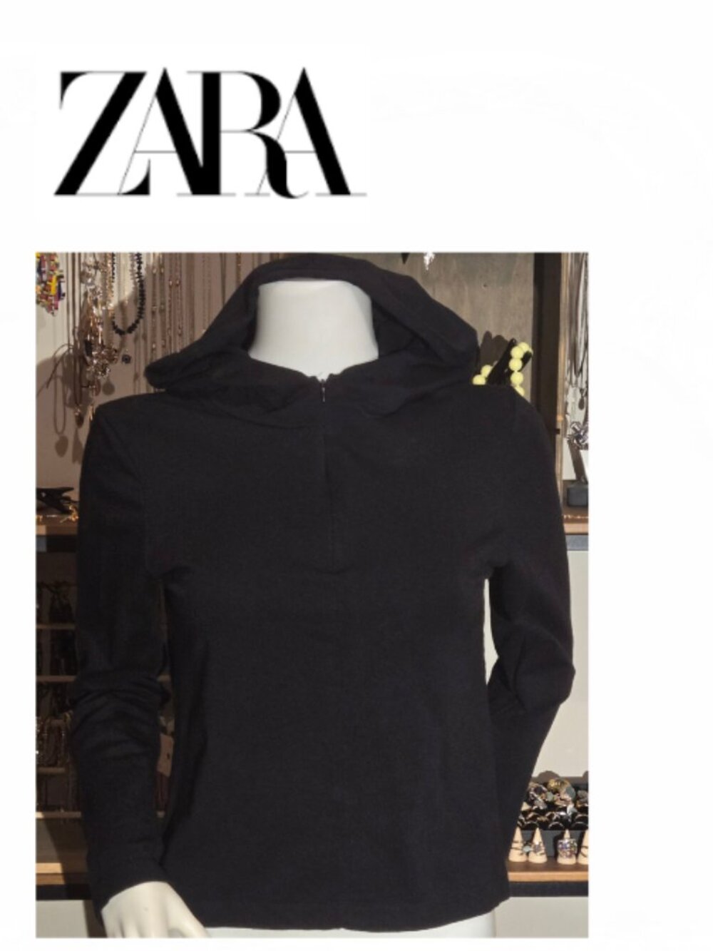 Black Cropped Quarter Zip Hoodie L (fits medium)